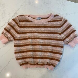 Pink and Brown Striped Short Sleeve Top